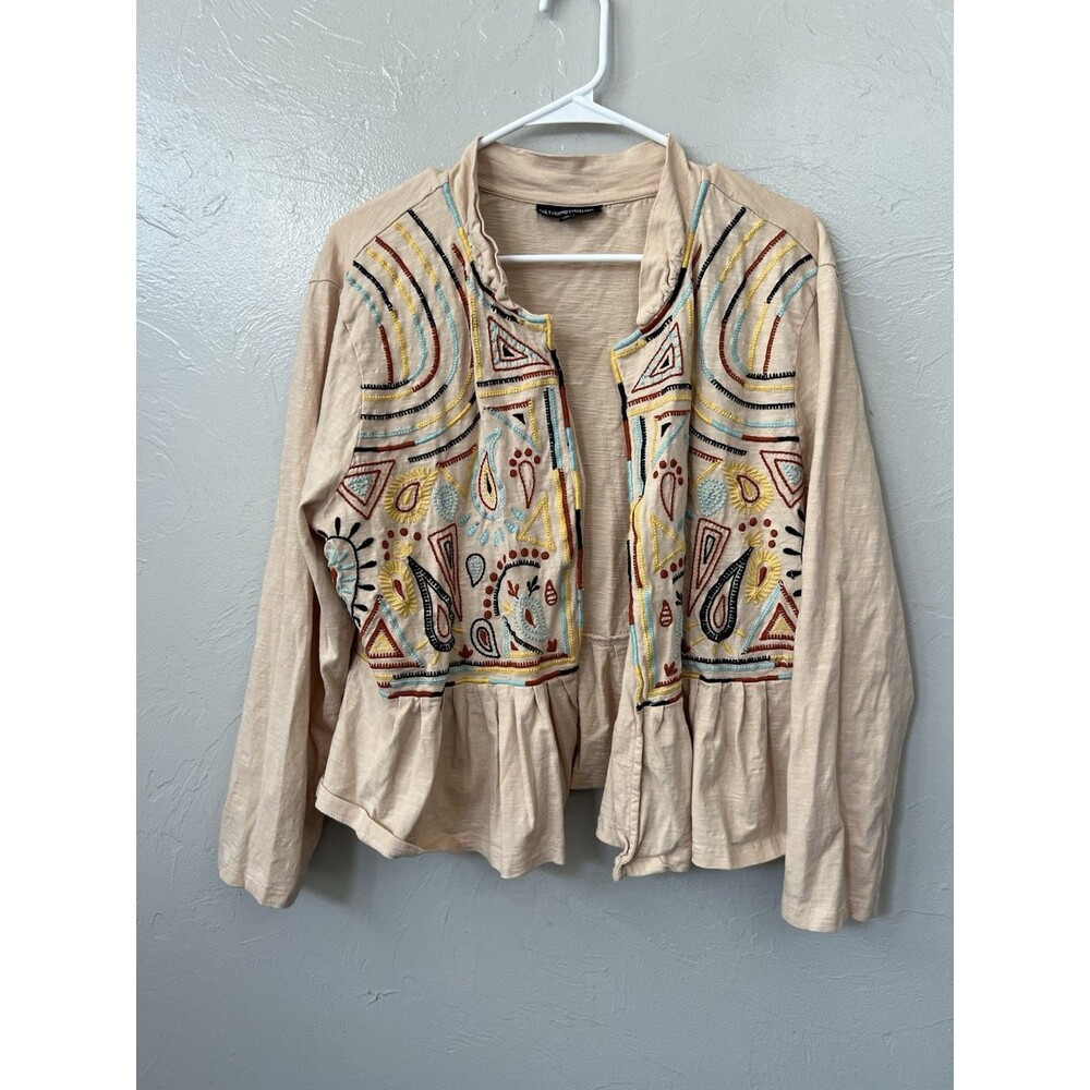The Pyramid Collection Cardigan Sweater Multicolor Size XL Top Boho Embroidered